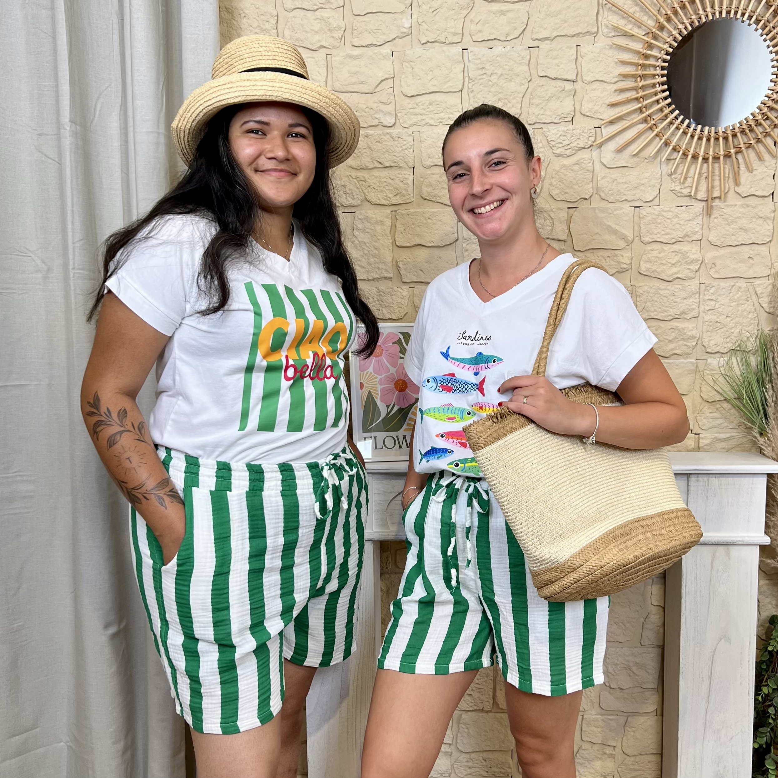 Look duo rayé vert