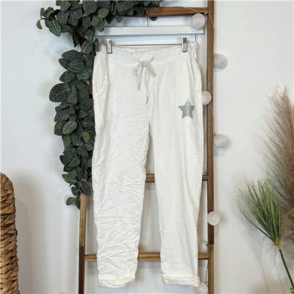 Pantalon Poche Étoile Blanc