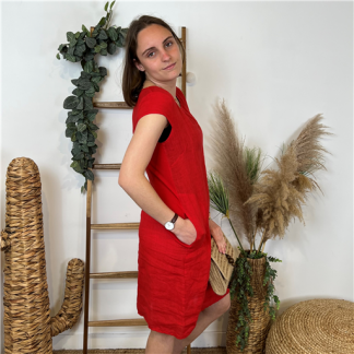 Robe Lin Courte Rouge