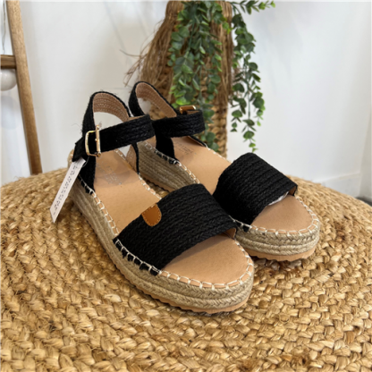 Espadrilles Plateformes Brodées Noires