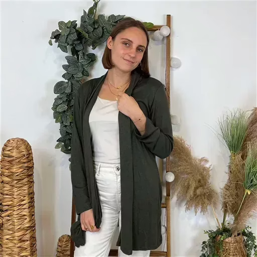 L383- Gilet mi-long (Tu) (kaki) – Image 4