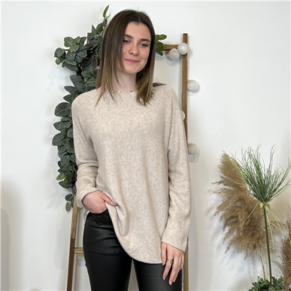Pull Beige Col Rond