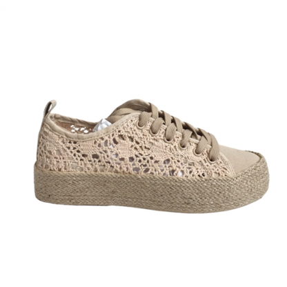 Tennis Taupe Plateforme Cuir