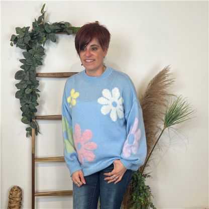 Pull Marguerites Bleu Loose