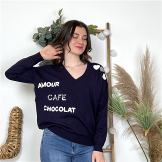 Pull Amour Café Chocolat Marine