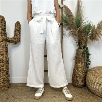 Pantalon en Coton ByOne Blanc