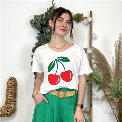 Tshirt Cerises Rouges Fond Blanc