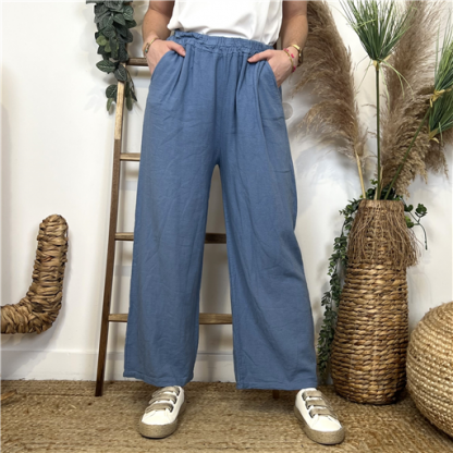 Pantalon Uni Coton Bleu Jeans