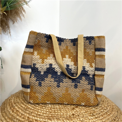 Sac Zigzag Jute Bleu Indigo