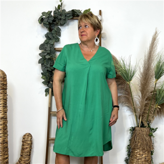 L014- Robe unie Christy (T44-T52) (vert émeraude)