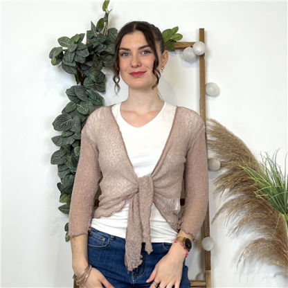 L349- Gilet ajouré à nouer Coline (Tu) (beige)