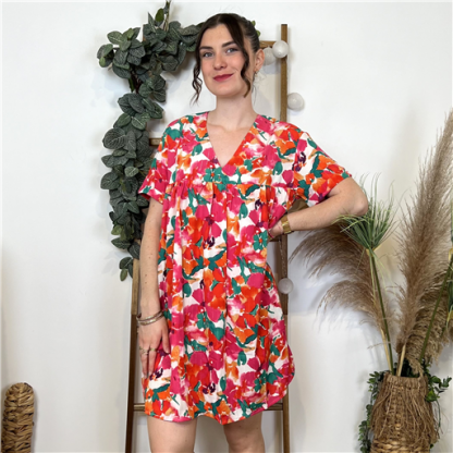 K883- Robe-Short Imprimée (T36-T40) (fuchsia)