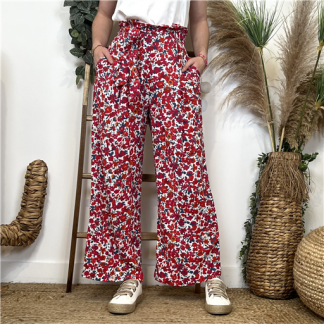 L061- Pantalon Maëlle coquelicots (T34-T40) (rouge)