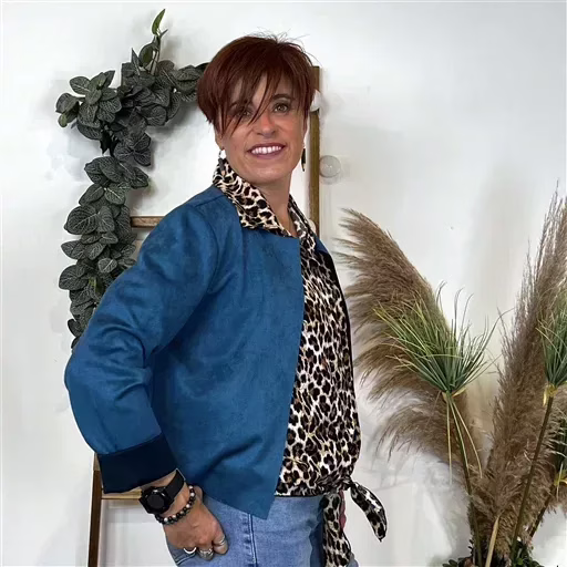 L205- Veste courte suédine (T38-T44) (bleu canard) – Image 3