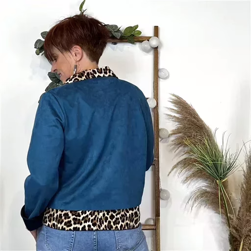 L205- Veste courte suédine (T38-T44) (bleu canard) – Image 4