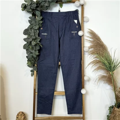 T545- Pantalon confort zips (T38-T52) (denim)