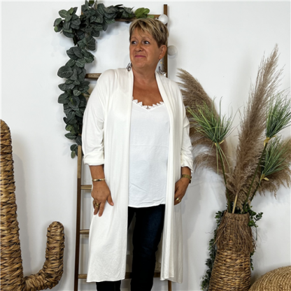 K860- Gilet Long en maille (Gt) (blanc)