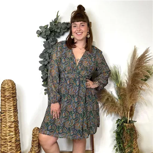 K823- Robe Maëlle marbrée (T40-T48) (vert émeraude)