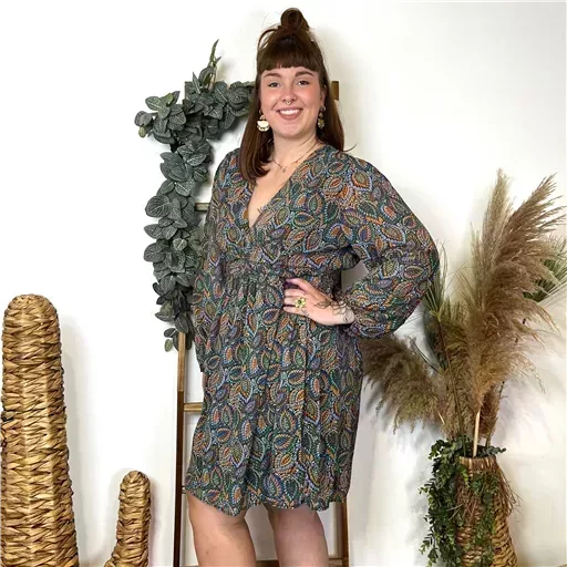 K607- Robe Maëlle marbrée (T40-T48) (vert émeraude) – Image 3