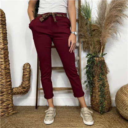 L805- Chino Ceinture Stretch (T36-T44) 🇮🇹 (bordeaux)