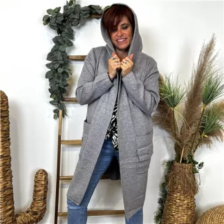 K810- Gilet long "Miss Charm" (Tu) (gris)