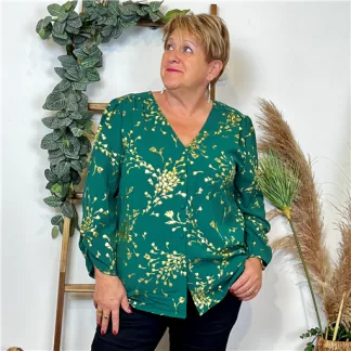 K829- Blouse brodée Christy (T44-T52) (vert sapin)