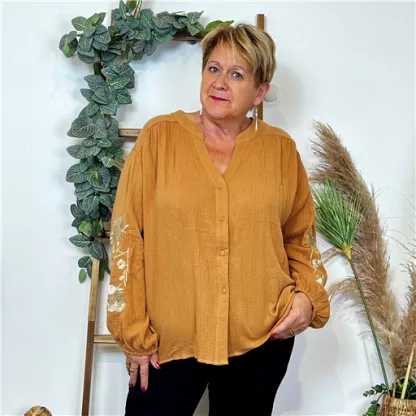 K794- Blouse Coton brodée (T40-T48) (camel)