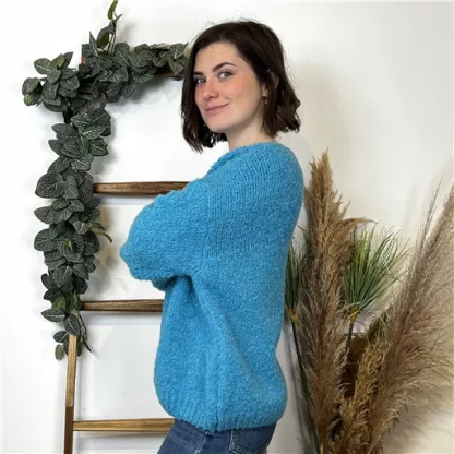 K777- Pull Oversize Maille Bouclette (Tu) (bleu turquoise)