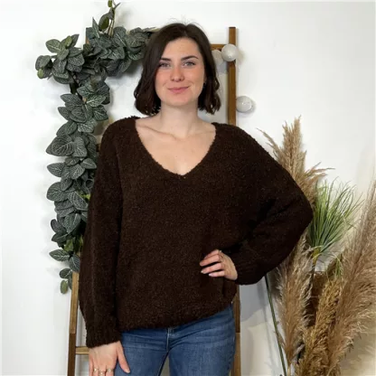 K777- Pull Oversize Maille Bouclette (Tu) (marron)