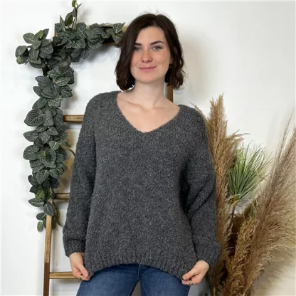 K777- Pull Oversize Maille Bouclette (Tu) (gris)