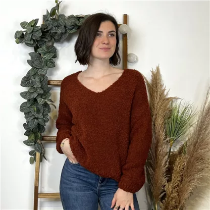 K777- Pull Oversize Maille Bouclette (Tu) (rouille)