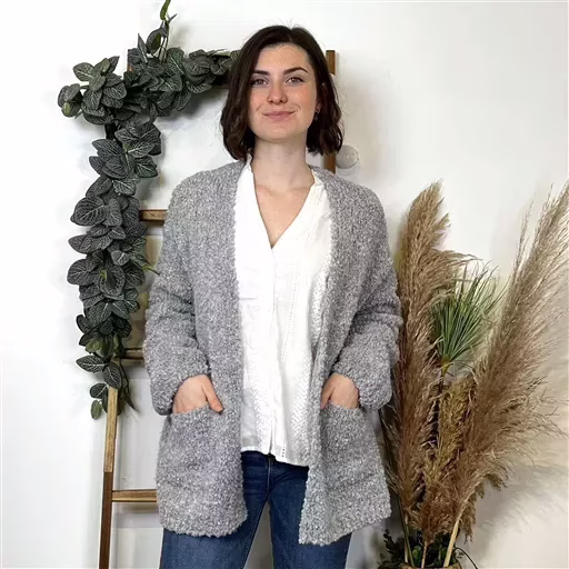 K776- Pull Oversize Maille Bouclette (Tu) (gris) – Image 4