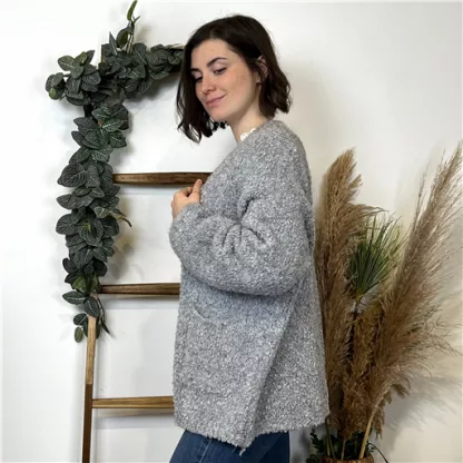 K776- Pull Oversize Maille Bouclette (Tu) (gris)