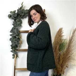 K776- Pull Oversize Maille Bouclette (Tu) (vert sapin)