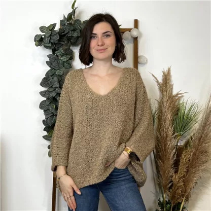 K792- Pull Oversize Maille Bouclette 🇮🇹 (camel)