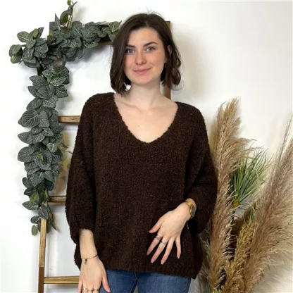 K792- Pull Oversize Maille Bouclette 🇮🇹 (marron)