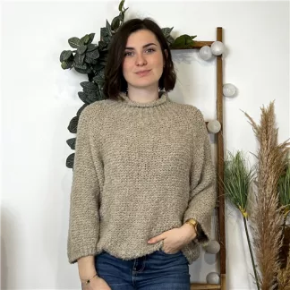 K764- Pull Col cheminée Maille Bouclette 🇮🇹 (beige)