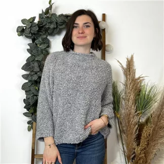 K764- Pull Col cheminée Maille Bouclette 🇮🇹 (gris)