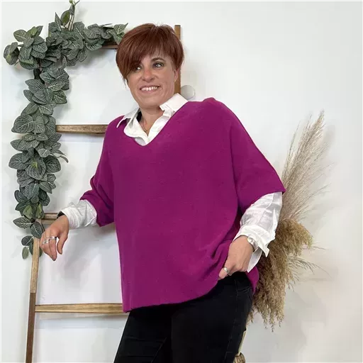 K752- Pull loose Crop-Top (Tu) (framboise)