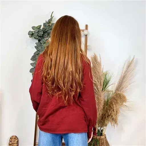 K789- Blouse Coton brodée (T36-T40) (bordeaux) – Image 4