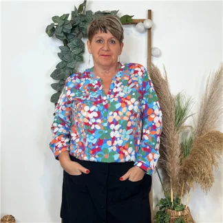 K844- Blouse Christy «Bulles» (T44-T52) (bleu royal)