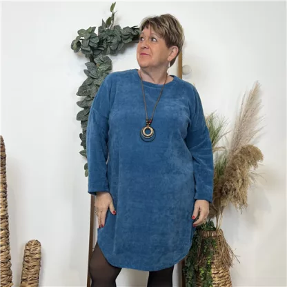 K788- Robe Tunique en velour (Tu) (bleu canard)