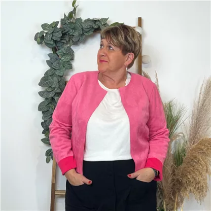 L230- Veste courte suédine (T46-T50)) (fuchsia)