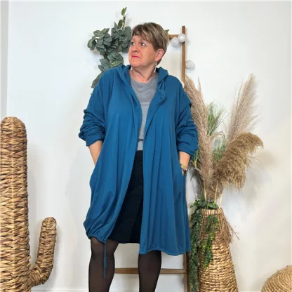 K837- Veste longue en coton (Gt) 🇮🇹 (bleu canard)