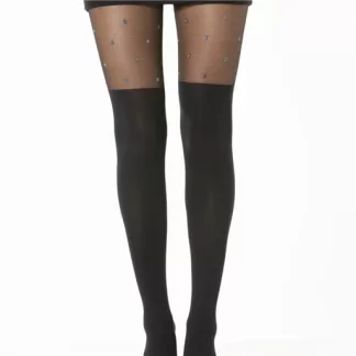 V343- Collants effet bas & strass (Tu) (noir)