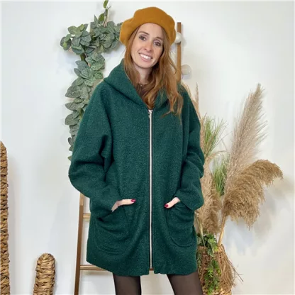 K694- Manteau Bouclette (Tu) (vert sapin)