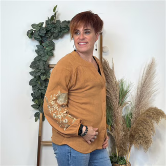 K794- Blouse Coton brodée (T36-T40) (camel)