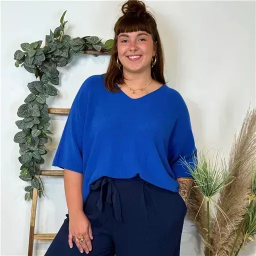 K865- Pull loose Crop-Top (Gt) 🇮🇹 (bleu royal)