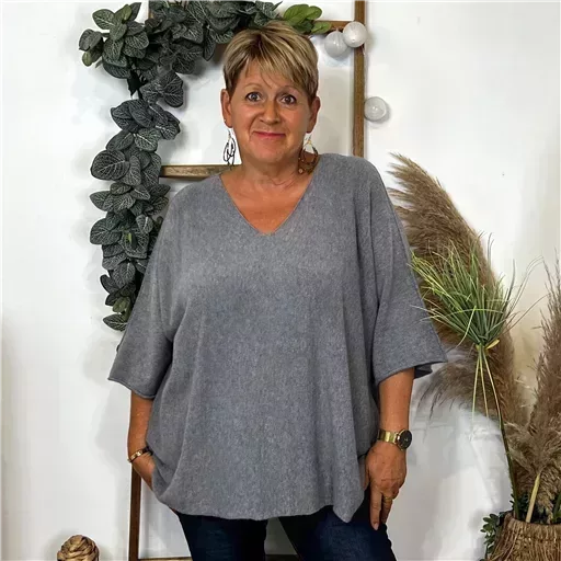 K865- Pull loose Crop-Top (Gt) 🇮🇹 (gris)