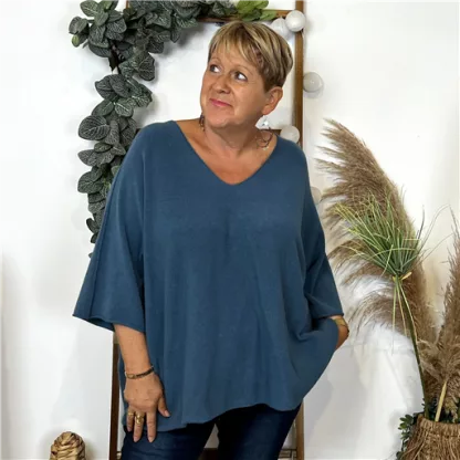 K865- Pull loose Crop-Top (Gt) 🇮🇹 (bleu canard)